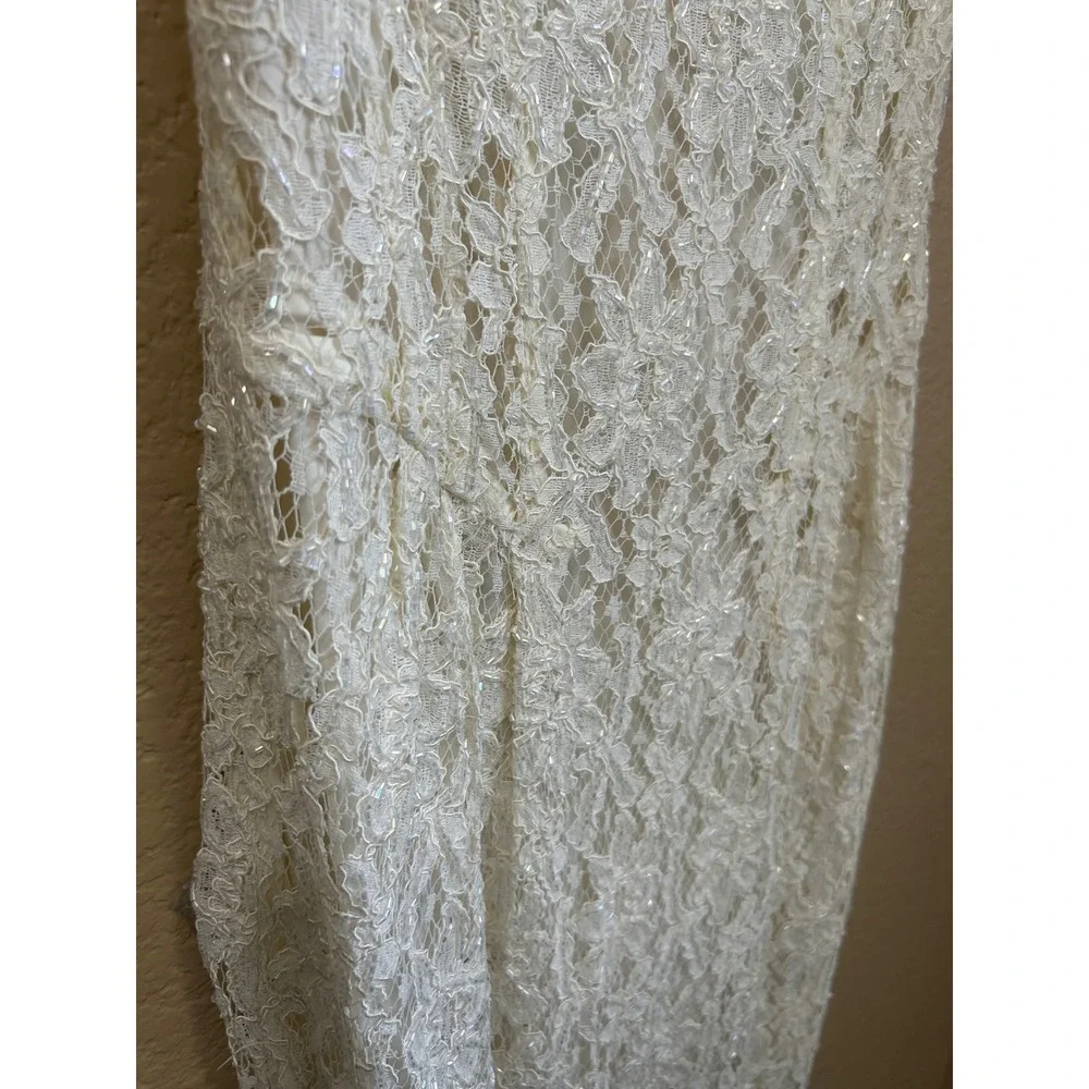 Vintage 90s Cache Ever After Ivory Lace Sequin Maxi Gown Dress Womens 6 Ivory - Picture 13 of 16